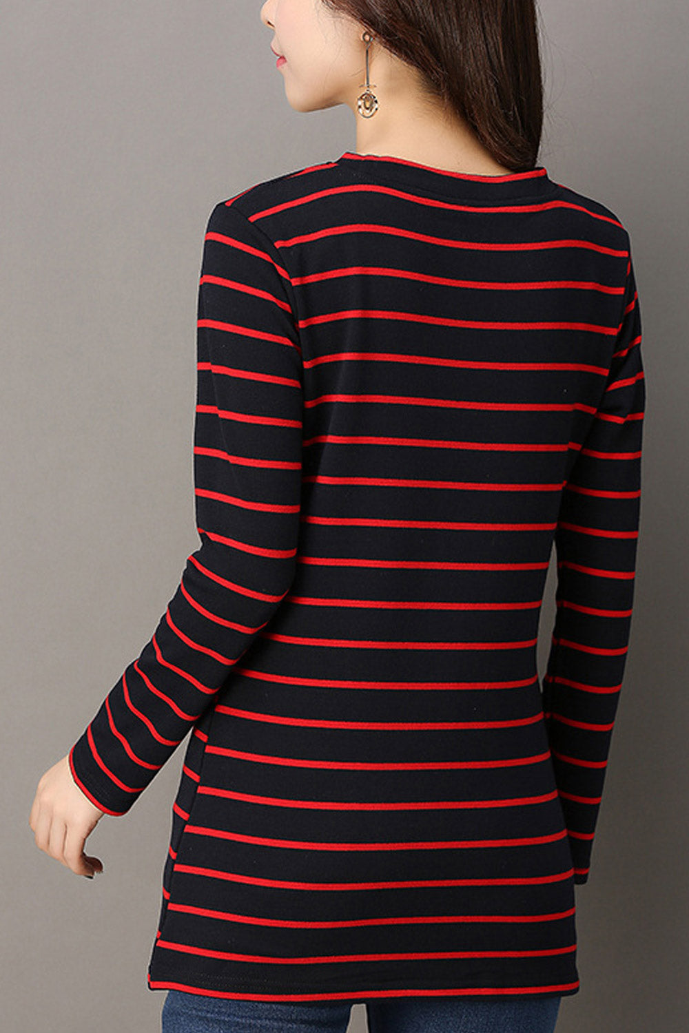 Women High Neck Striped Casual Top