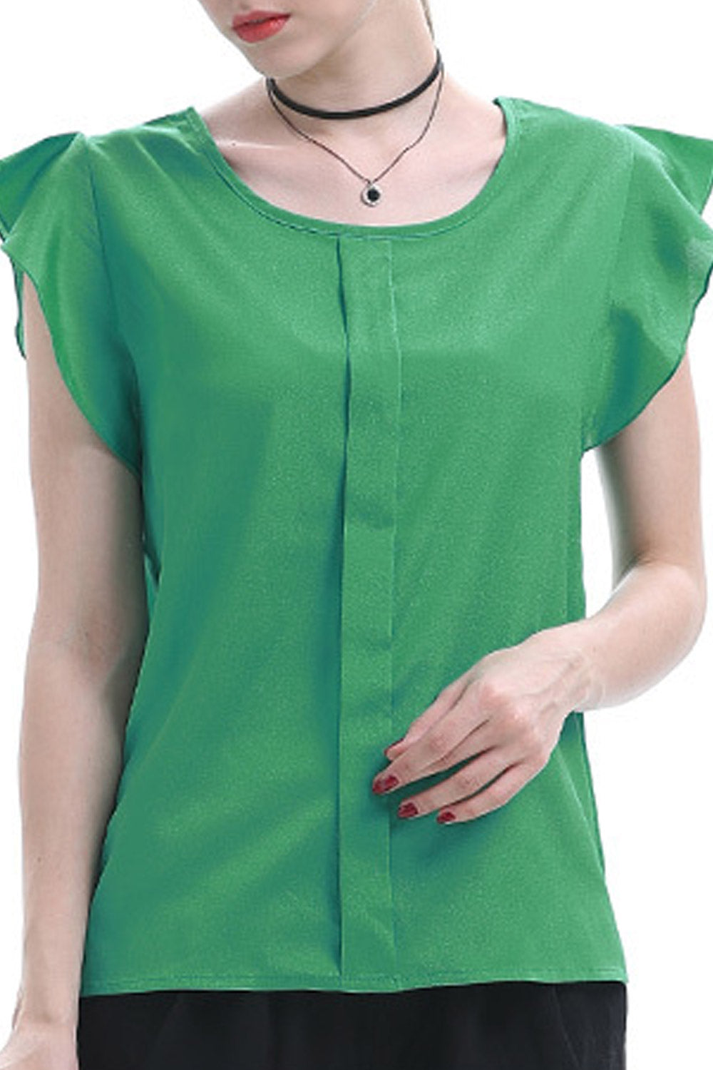 Women Round Neck Flying Sleeve Top