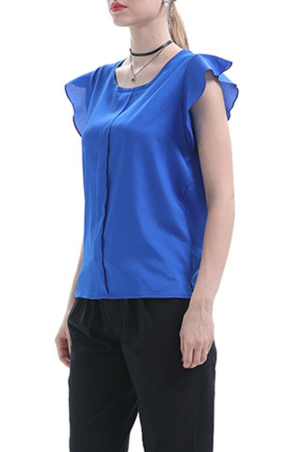 Women Round Neck Flying Sleeve Top