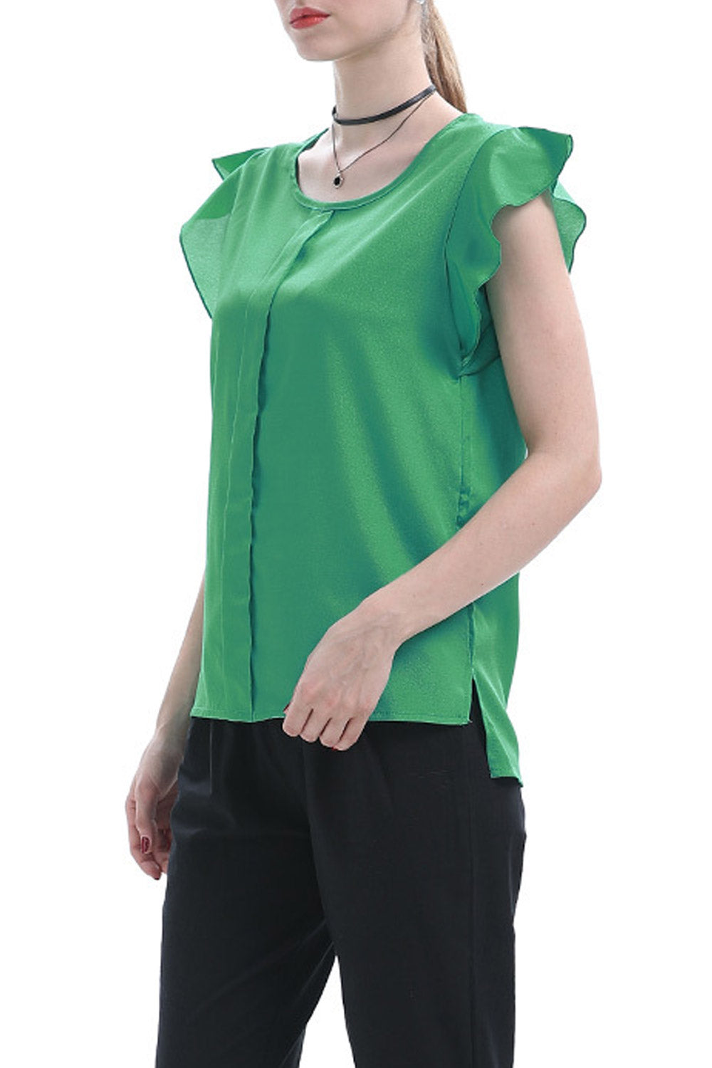 Women Round Neck Flying Sleeve Top