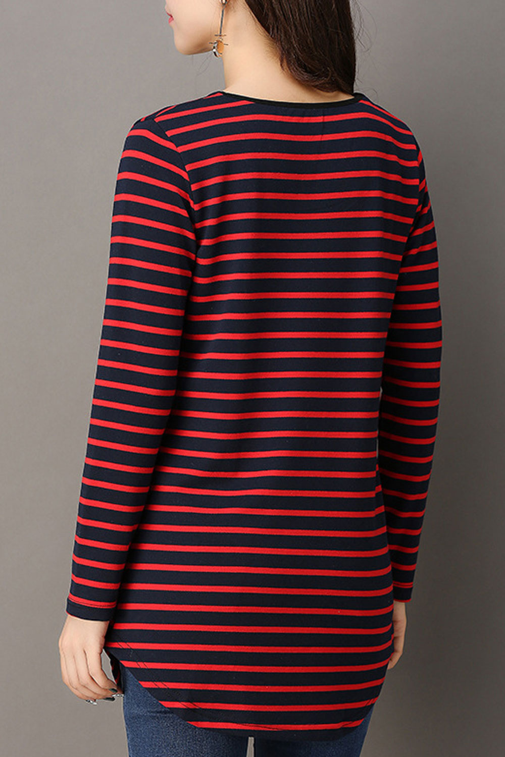 Women Striped Notch Neck Casual Top