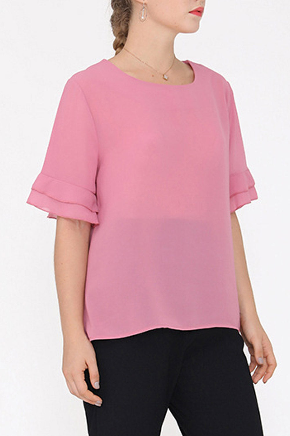 Women Fashion Short Sleeved Chiffon Top