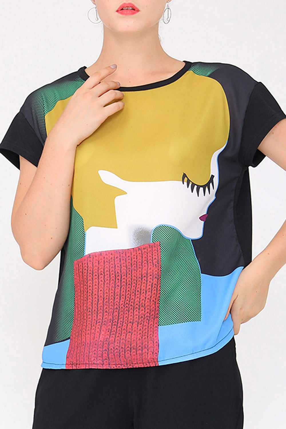 Women Cartoon Printed Short Sleeved Top