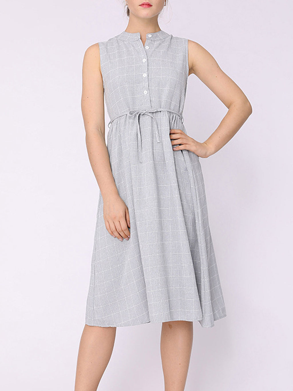 Women Sleeveless Tie Waist Casual Dress