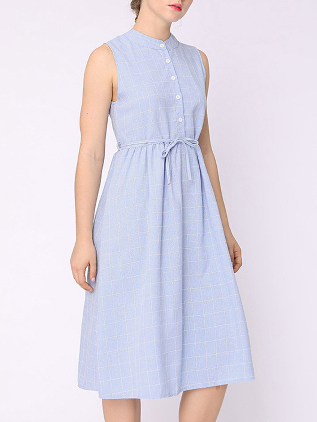 Women Sleeveless Tie Waist Casual Dress