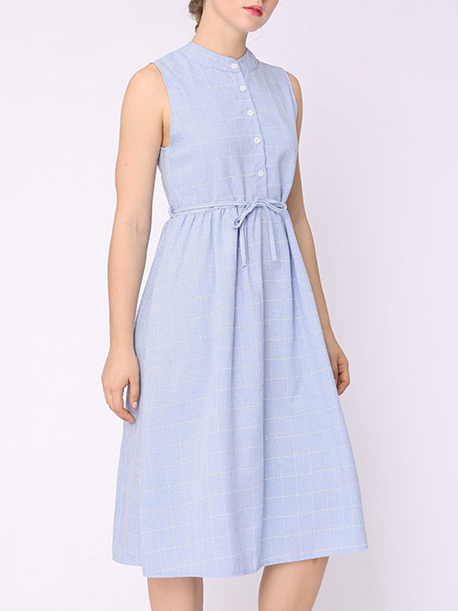 Women Sleeveless Tie Waist Casual Dress