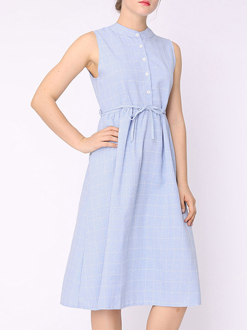 Women Sleeveless Tie Waist Casual Dress
