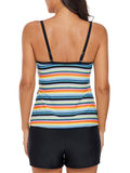 Women Thin Strap One Piece Striped Swimwear