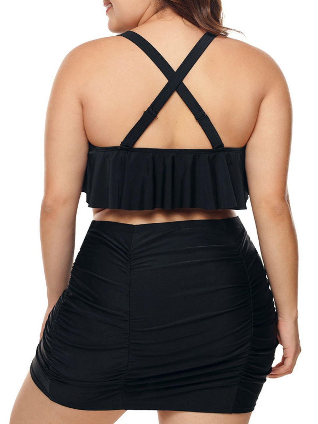 Women Comfortable Ruffled Solid Colored Swimwear Set