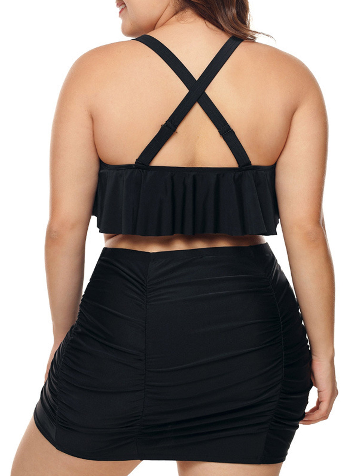 Women Comfortable Ruffled Solid Colored Swimwear Set