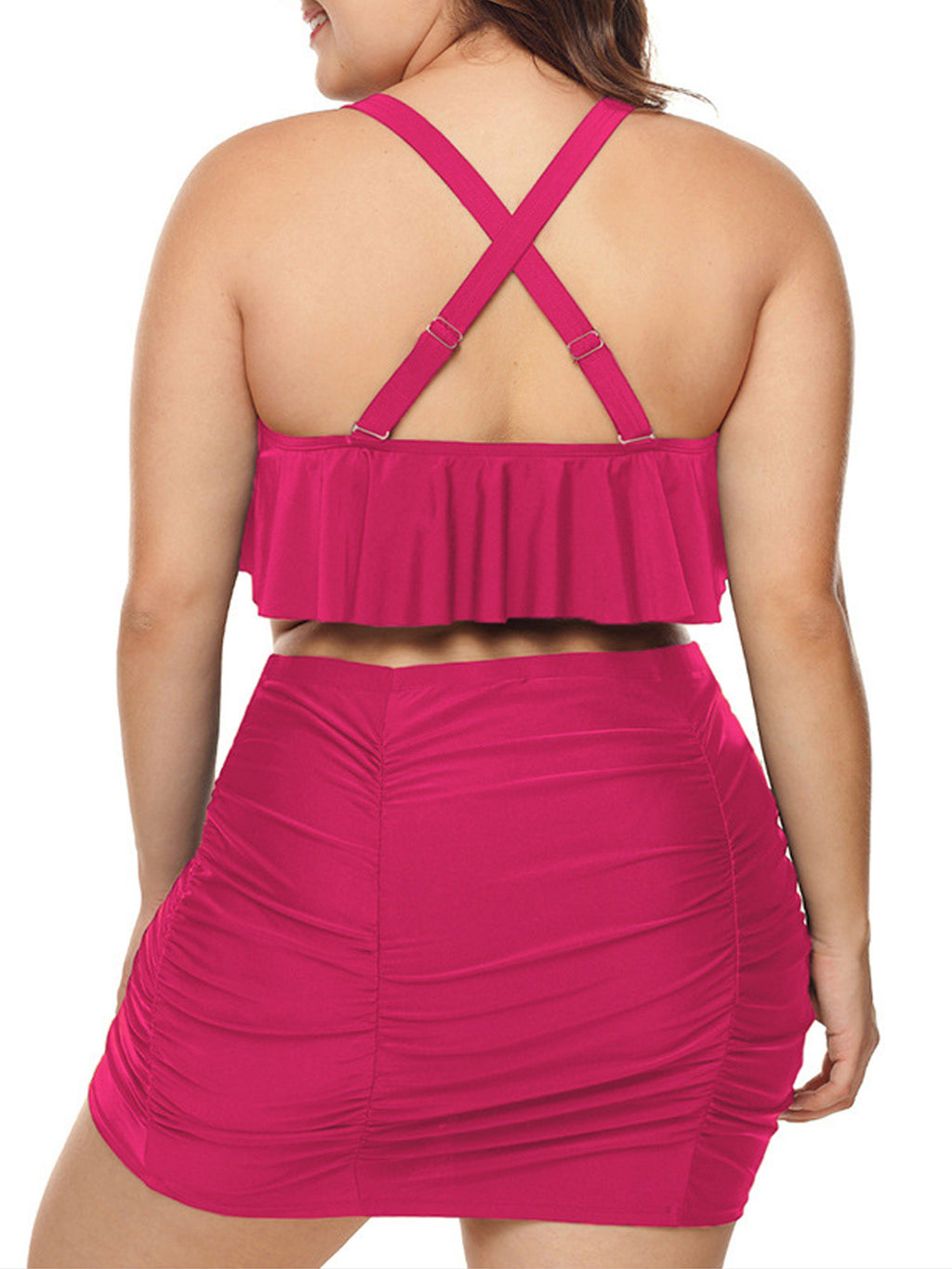 Women Comfortable Ruffled Solid Colored Swimwear Set