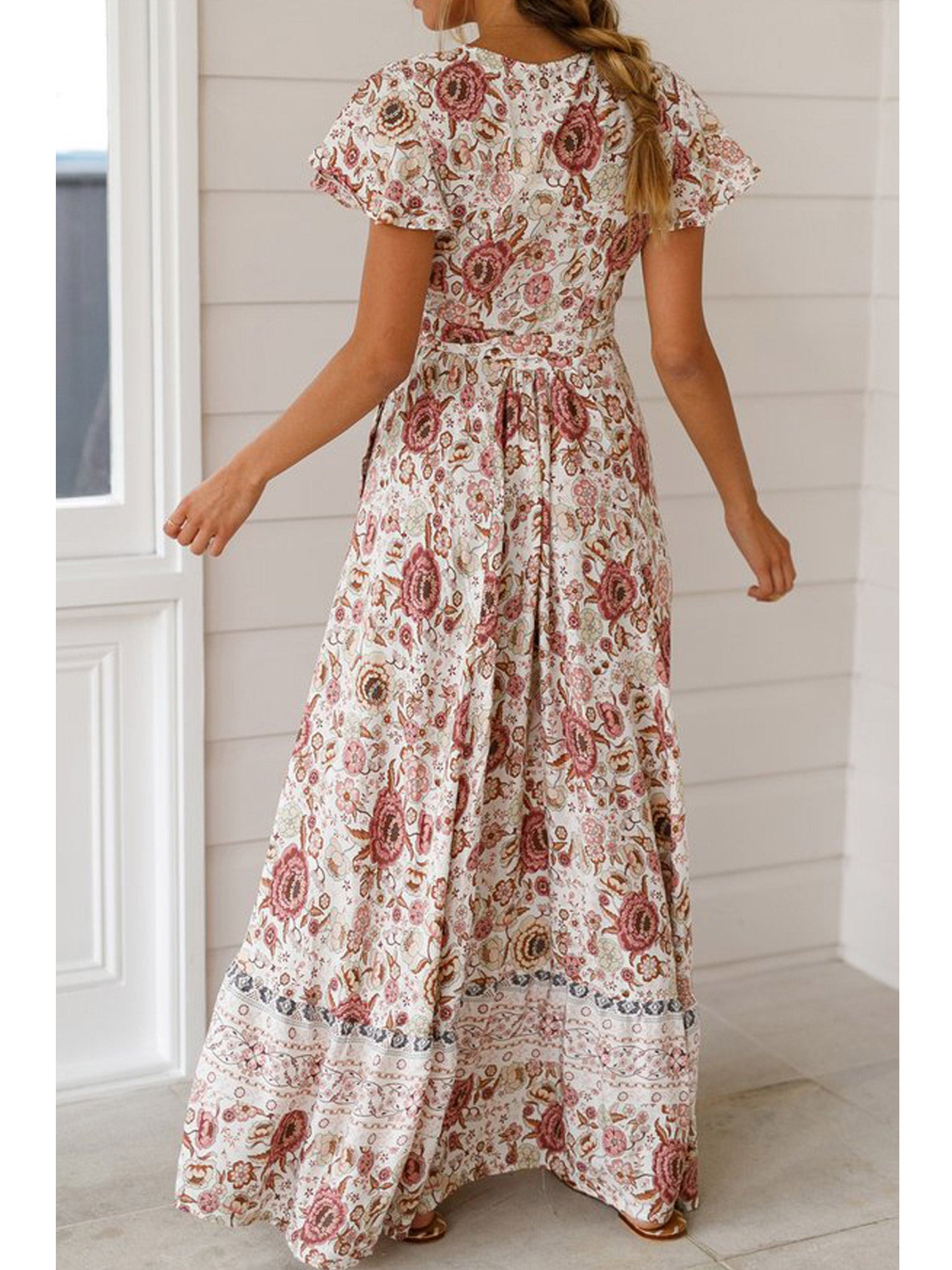 Women Wrap Style Tie Waist Holiday Beach Dress