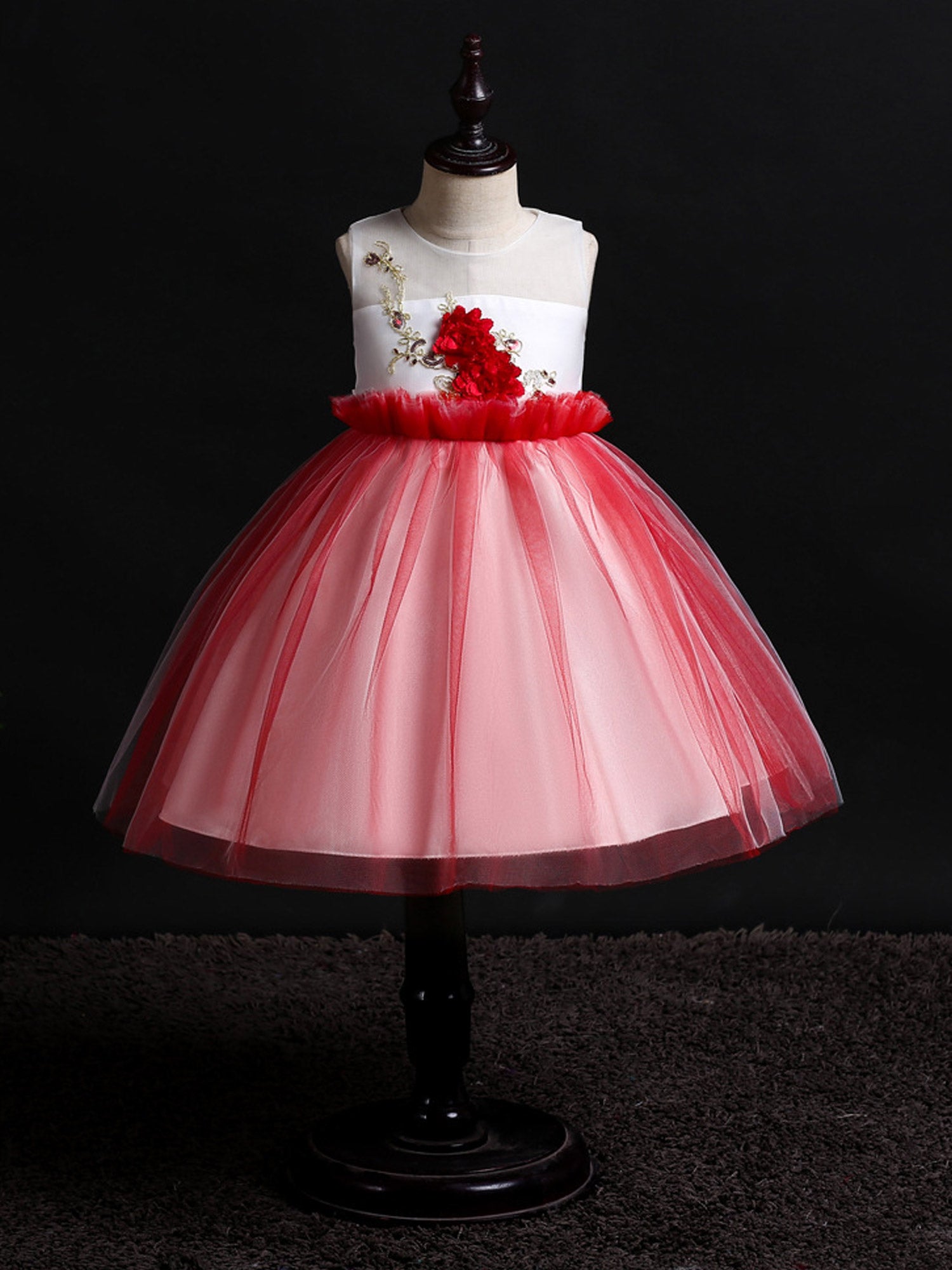 Kids Girls Beautiful Flower Lace Birthday Dress