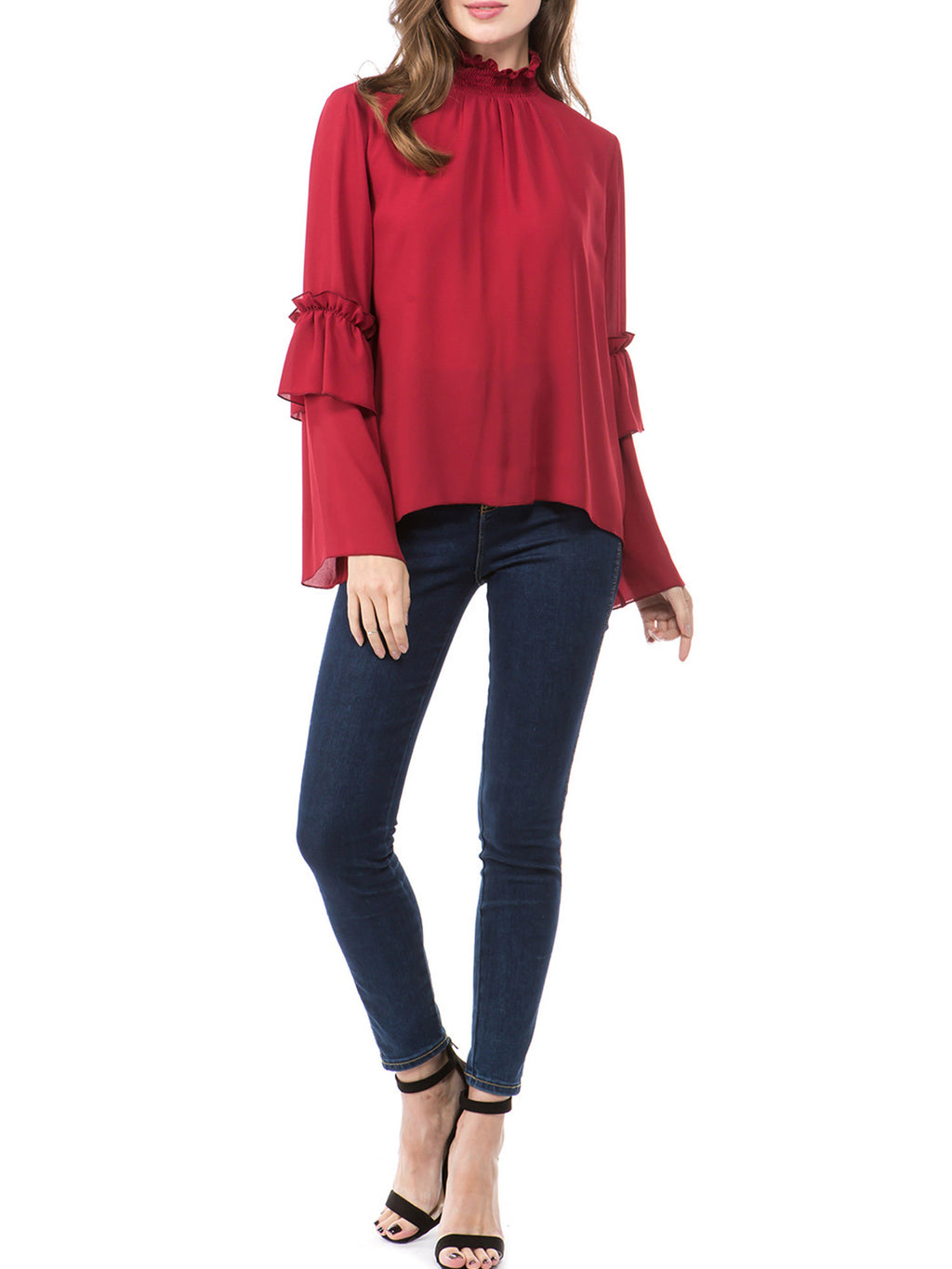 Women High Collar Silid Pattern Fashion Top