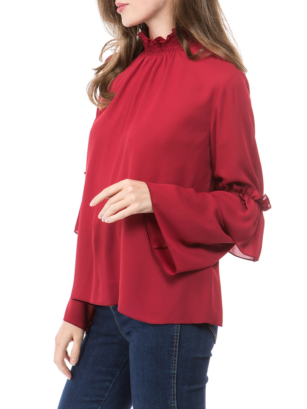 Women High Collar Silid Pattern Fashion Top