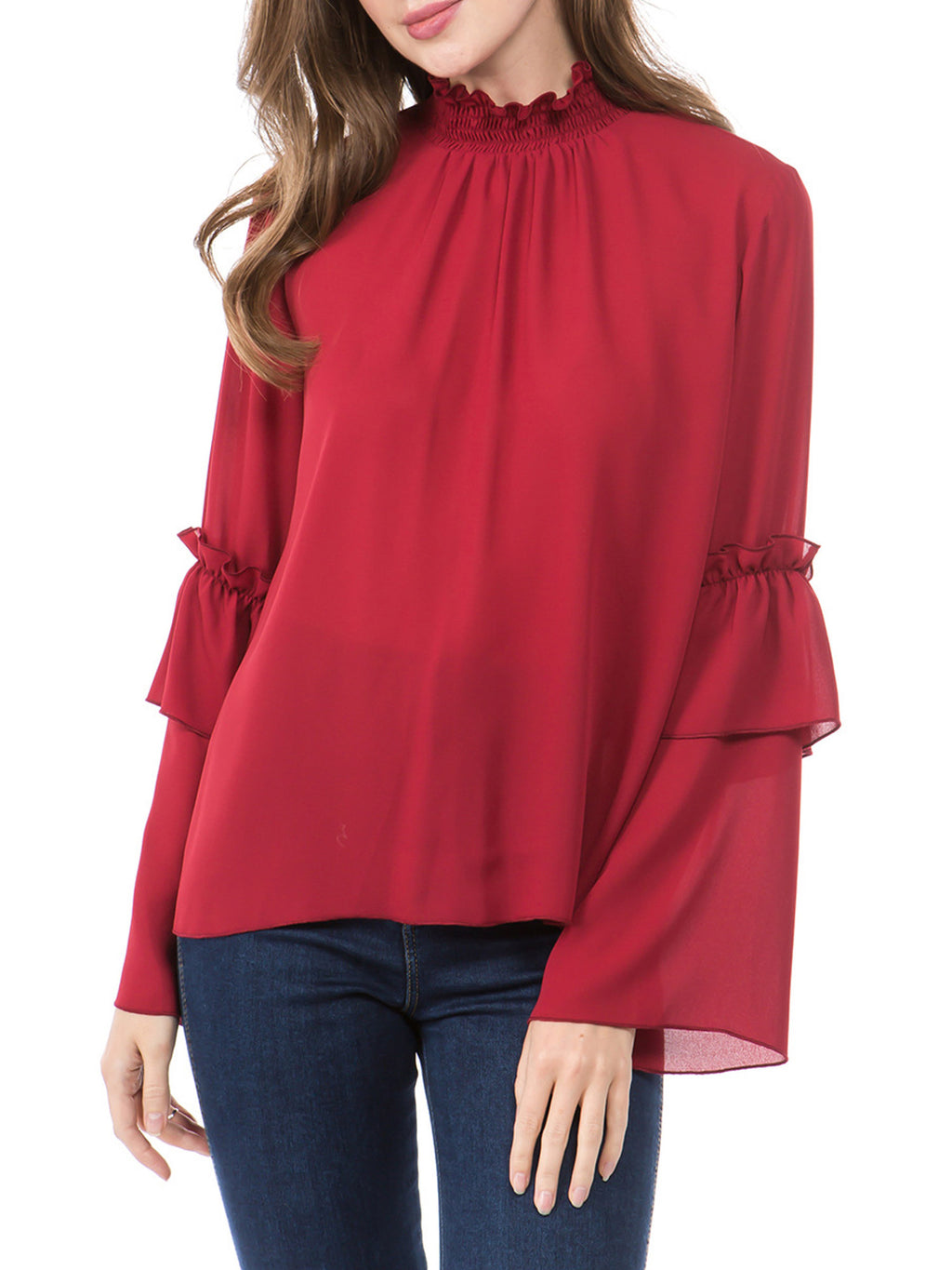 Women High Collar Silid Pattern Fashion Top