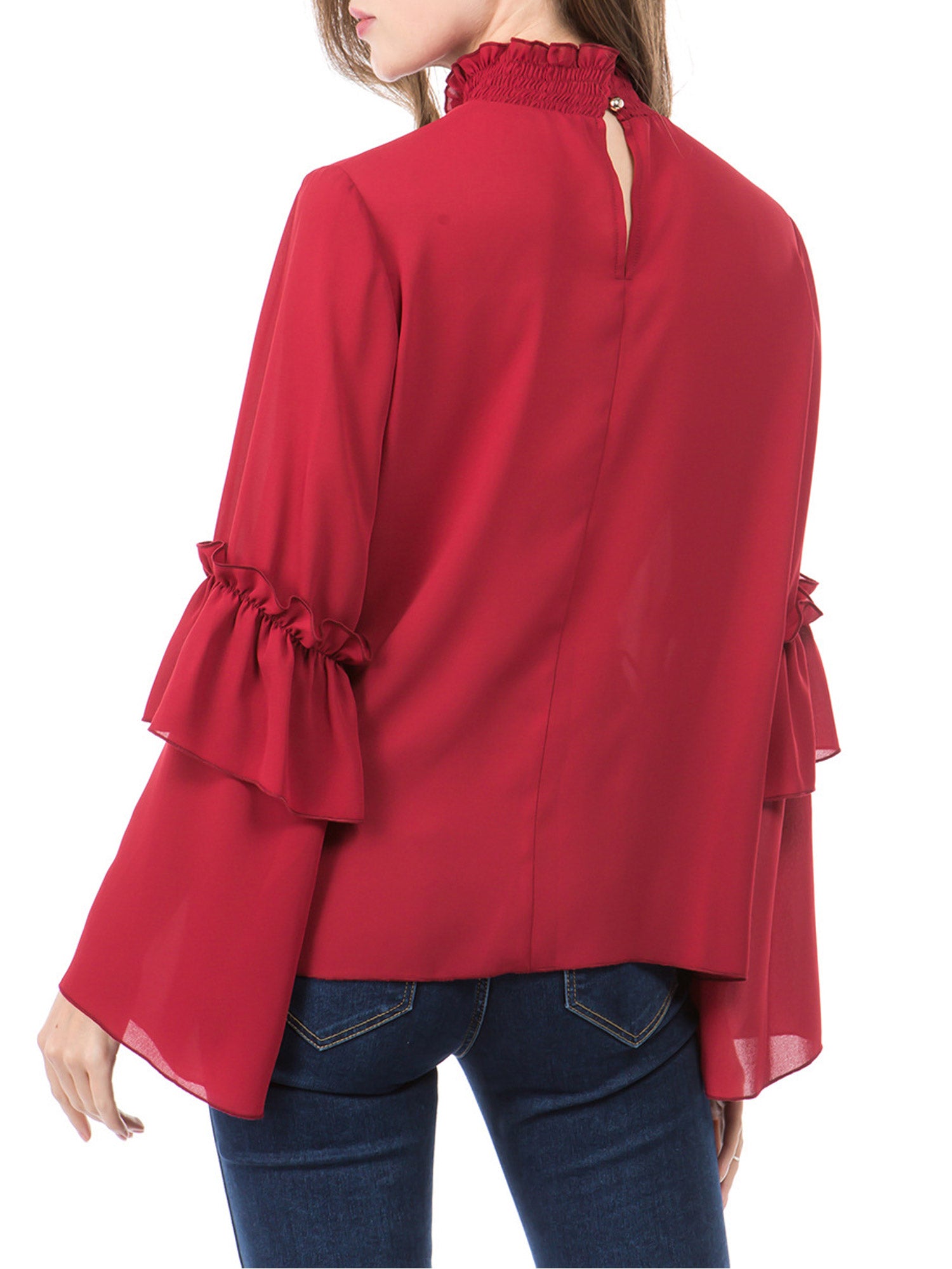 Women High Collar Silid Pattern Fashion Top