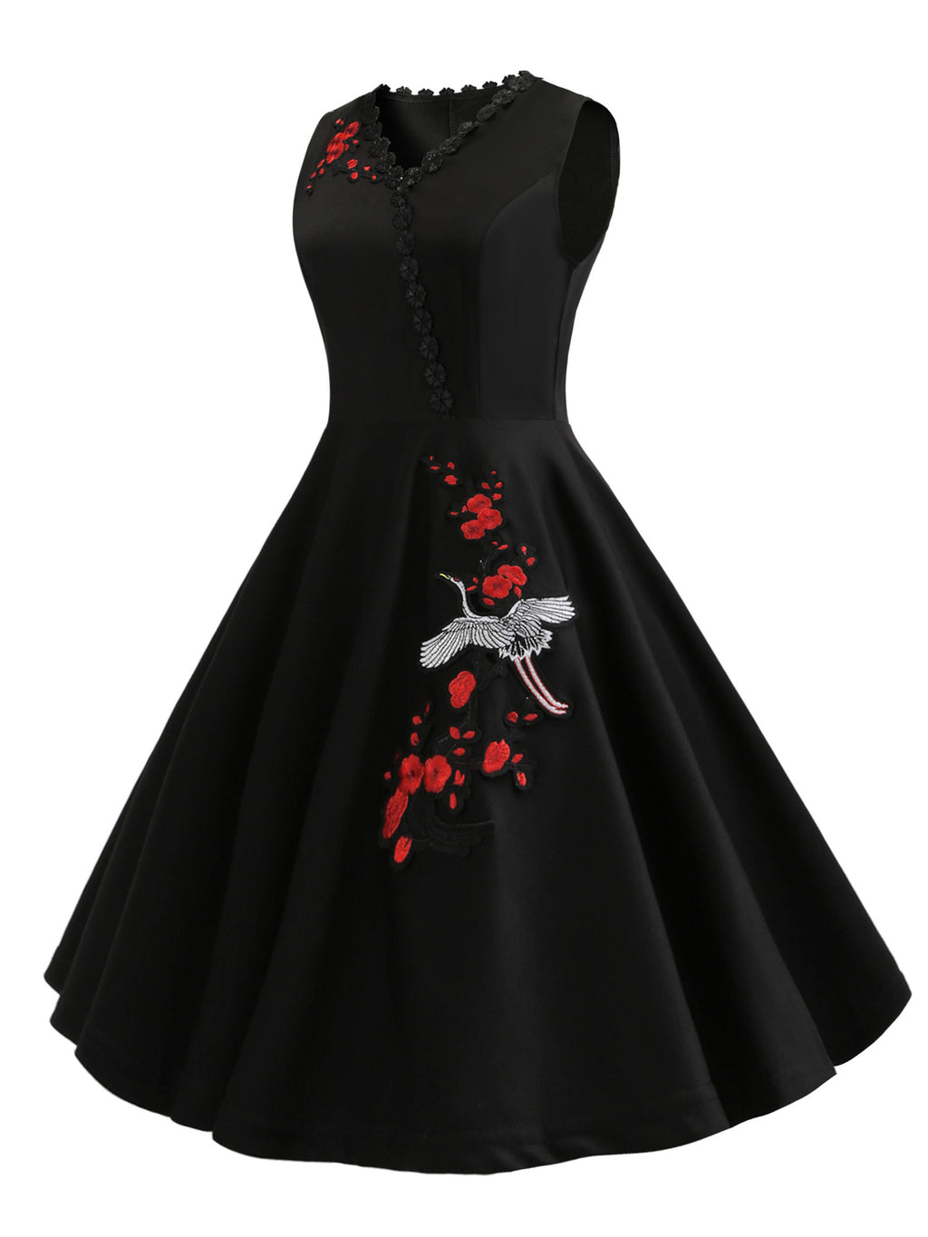 Women Sleeveless V-Neck Design Embroidered Dress