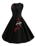 Women Sleeveless V-Neck Design Embroidered Dress