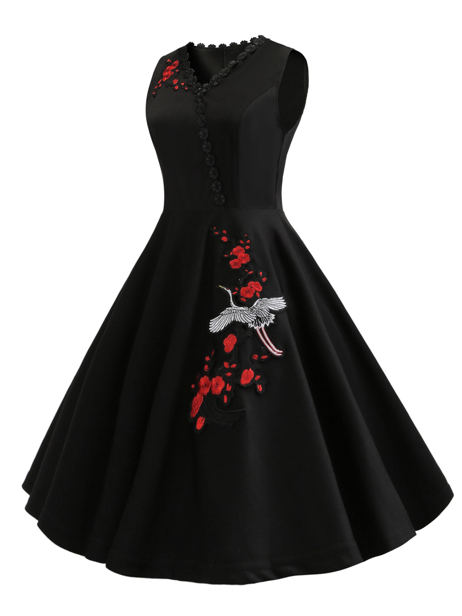 Women Sleeveless V-Neck Design Embroidered Dress