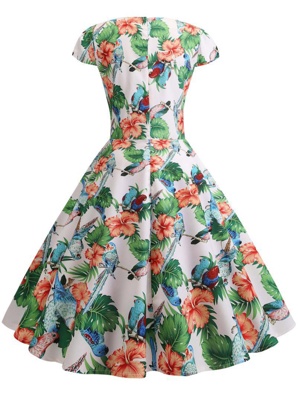 Women Zipper Back Floral Printed Swing Dress