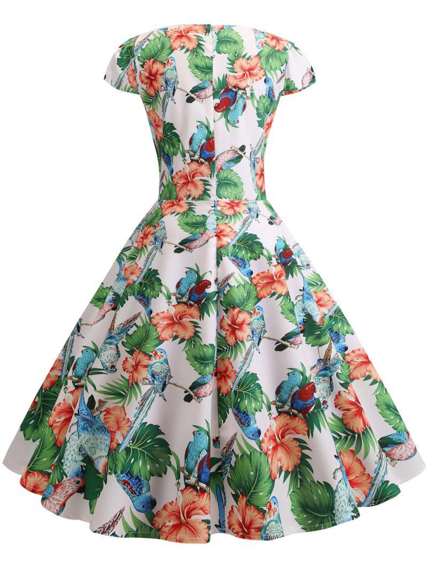 Women Zipper Back Floral Printed Swing Dress