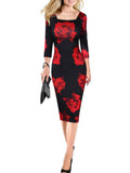 Women Printed Square Neck Slim Bodycon Dress