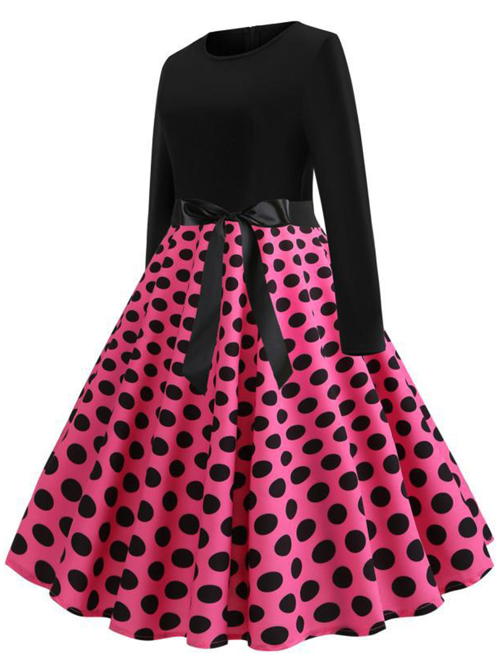 Women Printed Round Neck Slim Fit Swing Dress