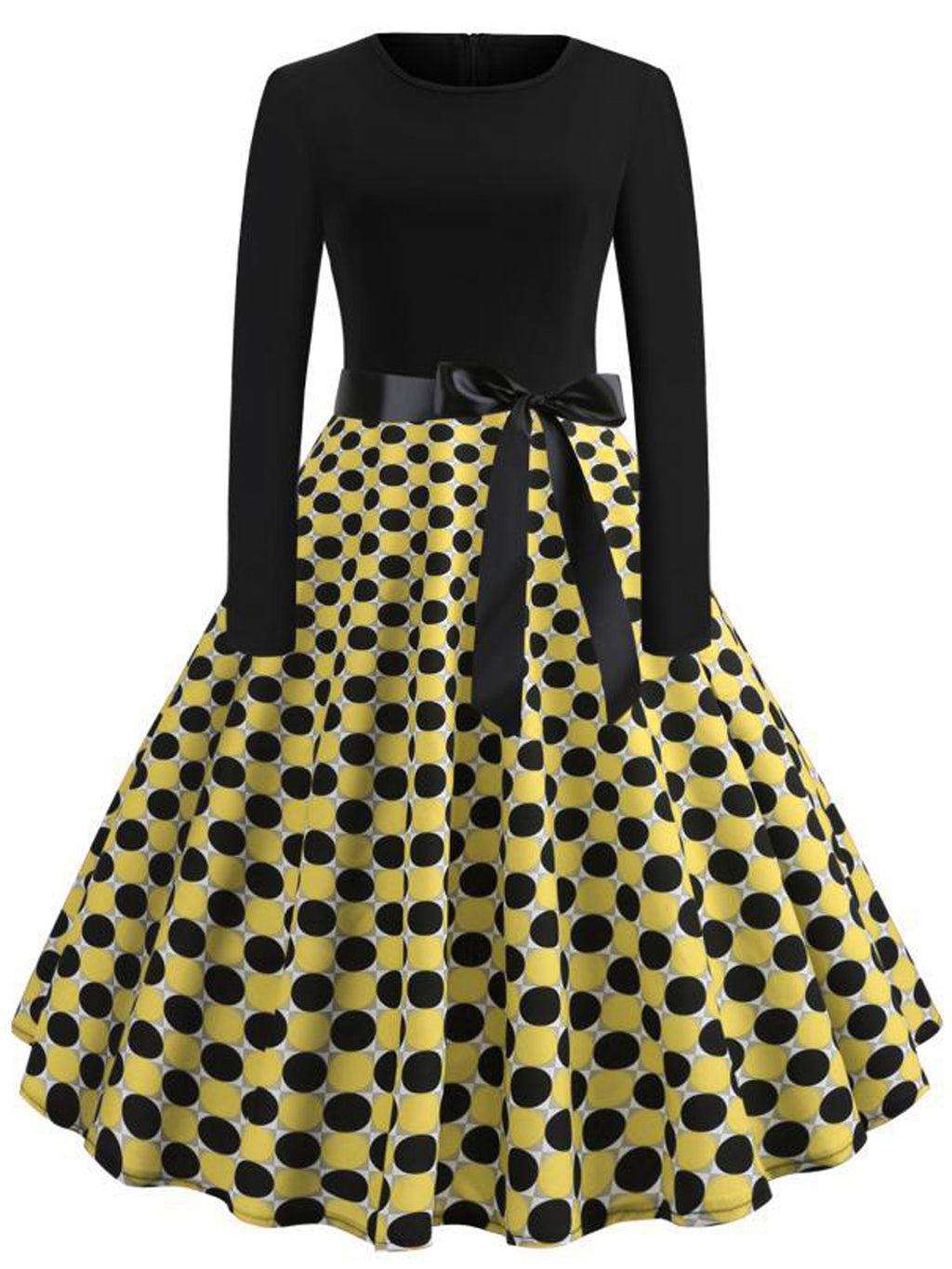 Women Polka Dot Printed Long Sleeved Fashion Dress