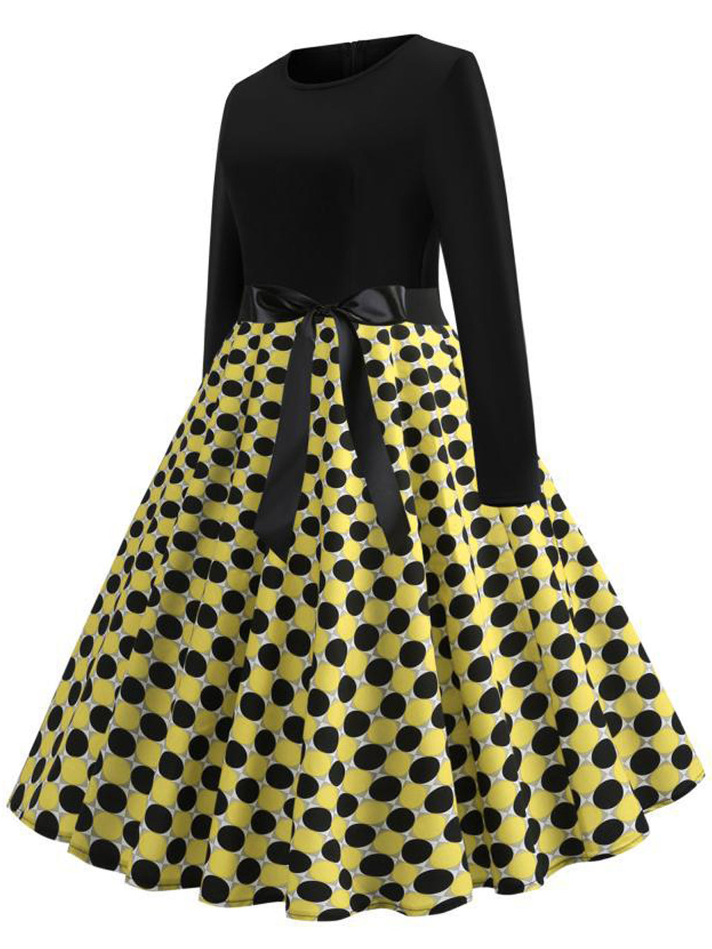 Women Polka Dot Printed Long Sleeved Fashion Dress