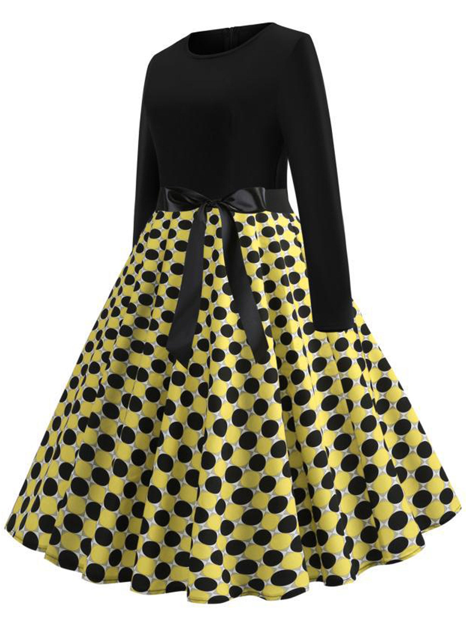 Women Polka Dot Printed Long Sleeved Fashion Dress