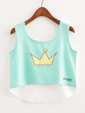 Women Beautiful Graphic Round Neck Irregular Camisole Top
