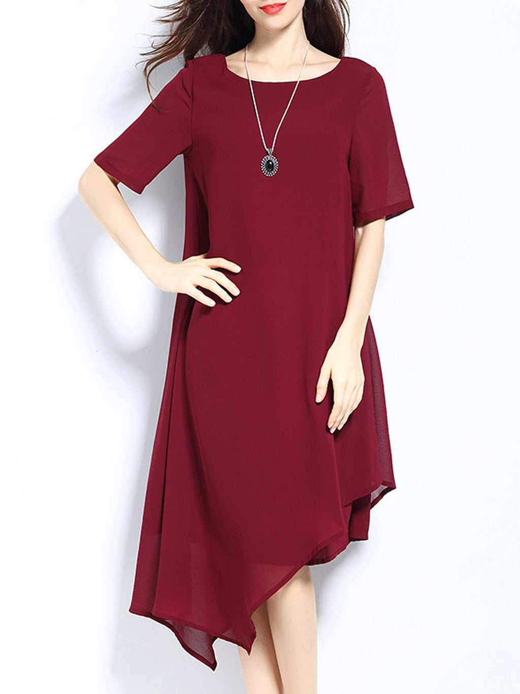 Women Loose Solid Colored Chiffon Dress
