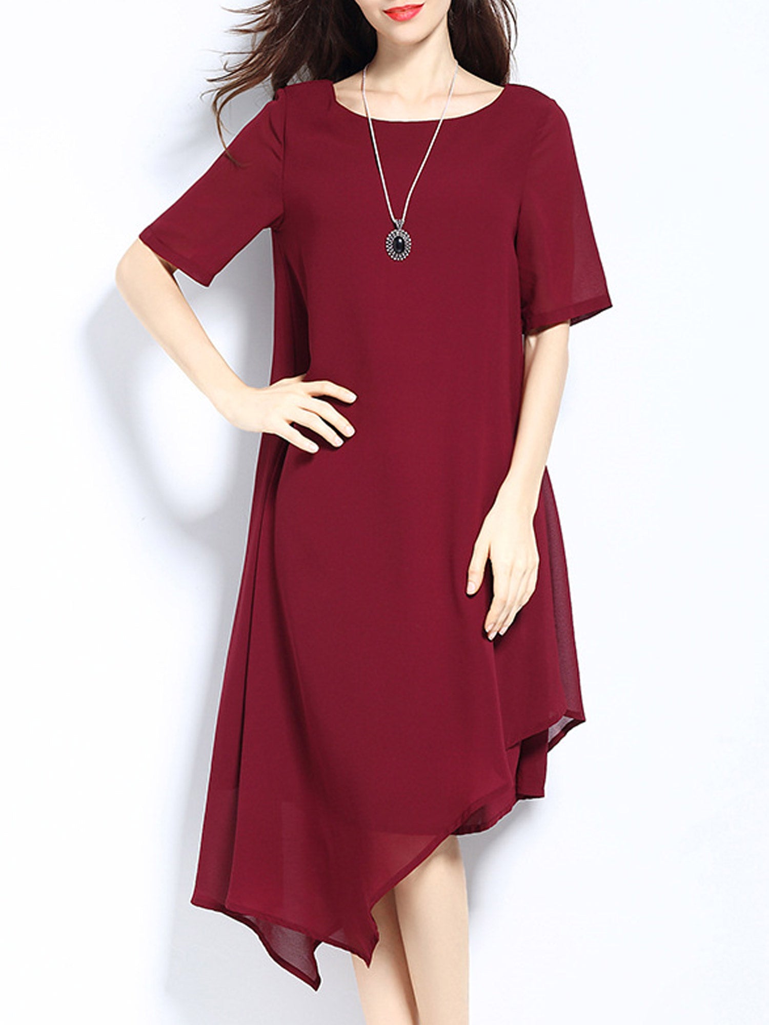 Women Loose Solid Colored Chiffon Dress