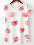 Women Short Sleeve Strawberry Print Casual T-Shirt