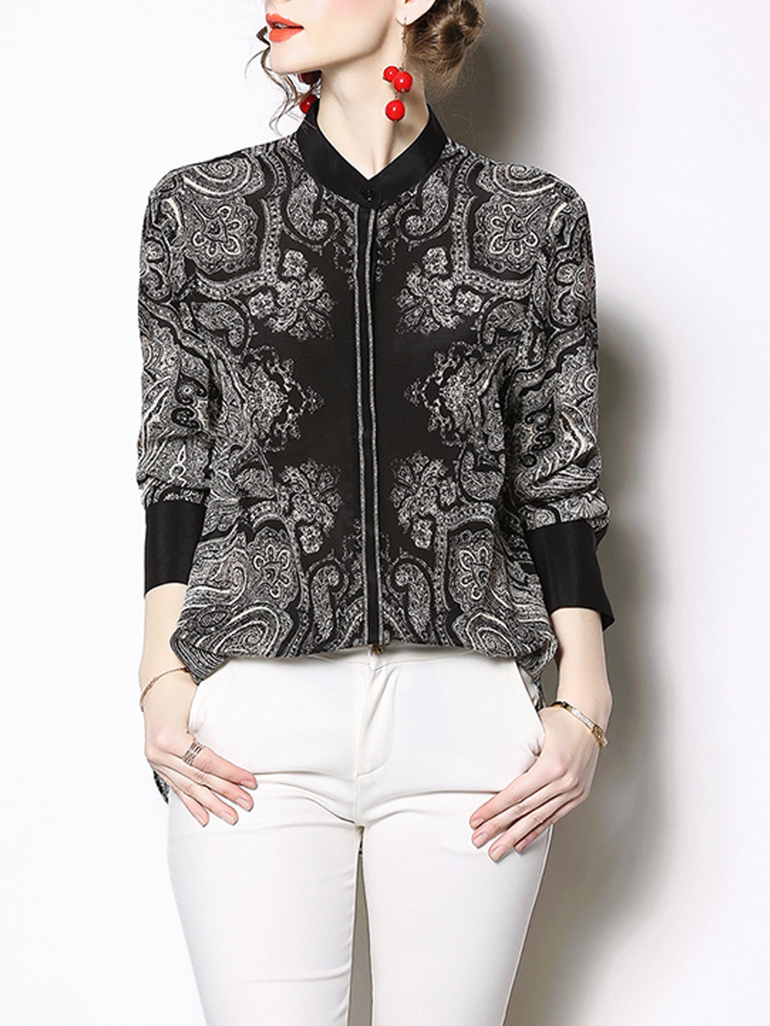 Women Small Collar Printed Casual Shirt