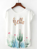 Women Cactus Printed Short Sleeve Summer T-Shirt
