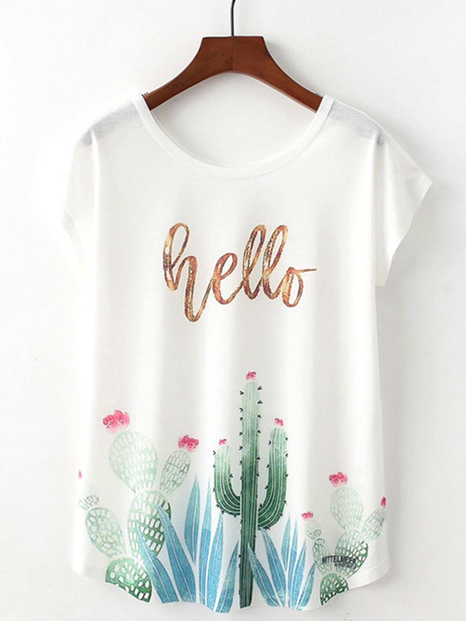 Women Cactus Printed Short Sleeve Summer T-Shirt