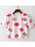 Women Strawberry Printed Loose Summer T-Shirt