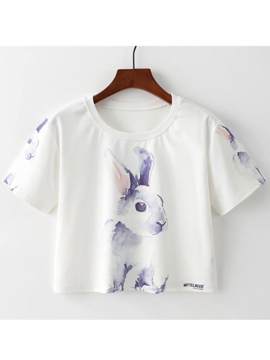 Women Rabbit Print Short Sleeve Loose T-Shirt