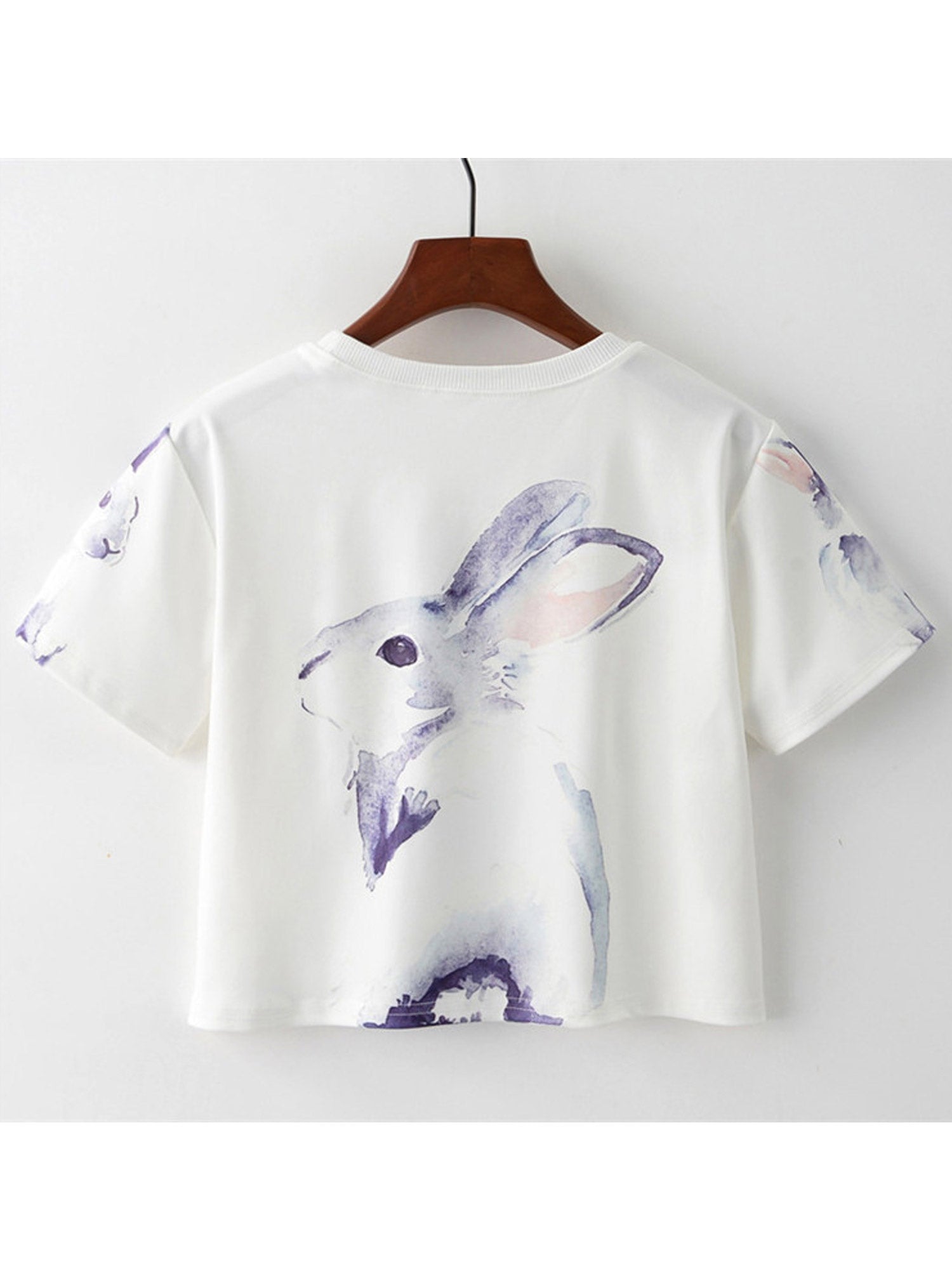 Women Rabbit Print Short Sleeve Loose T-Shirt