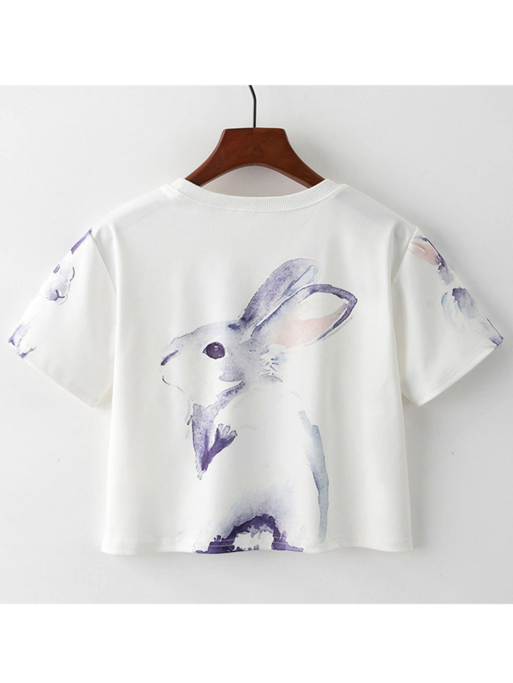 Women Rabbit Print Short Sleeve Loose T-Shirt
