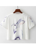 Women Rabbit Print Short Sleeve Loose T-Shirt