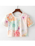 Women Floral Short Sleeve Soft Summer Top