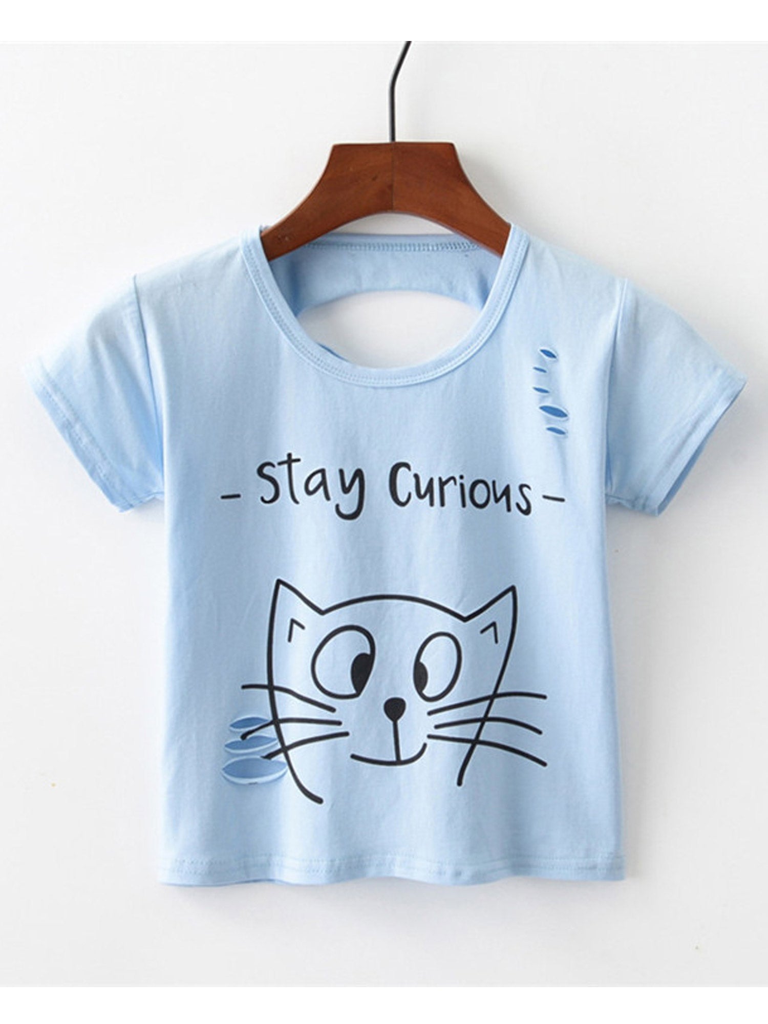 Women Short Sleeve Cartoon Cat Summer Top
