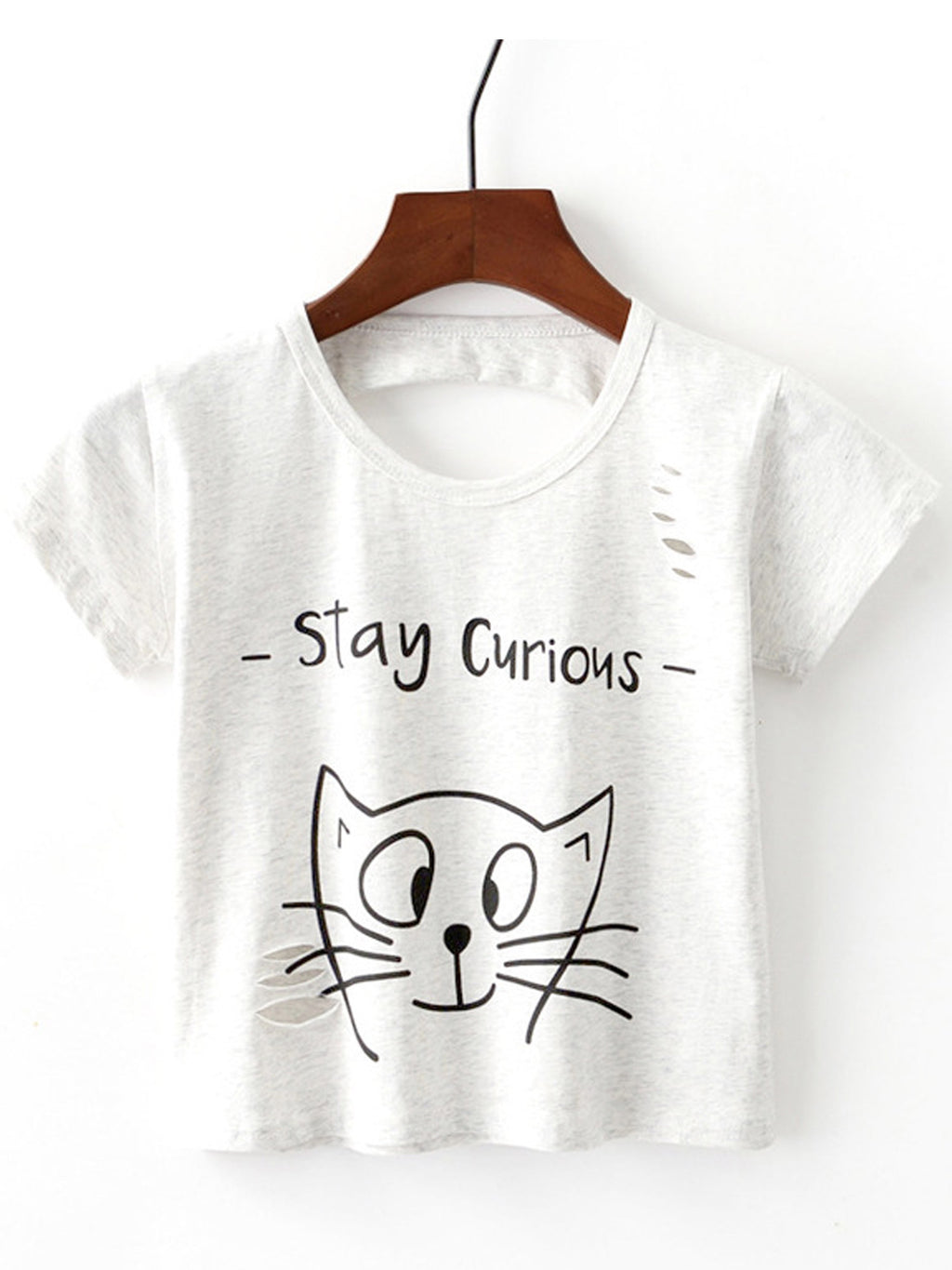 Women Short Sleeve Cartoon Cat Summer Top
