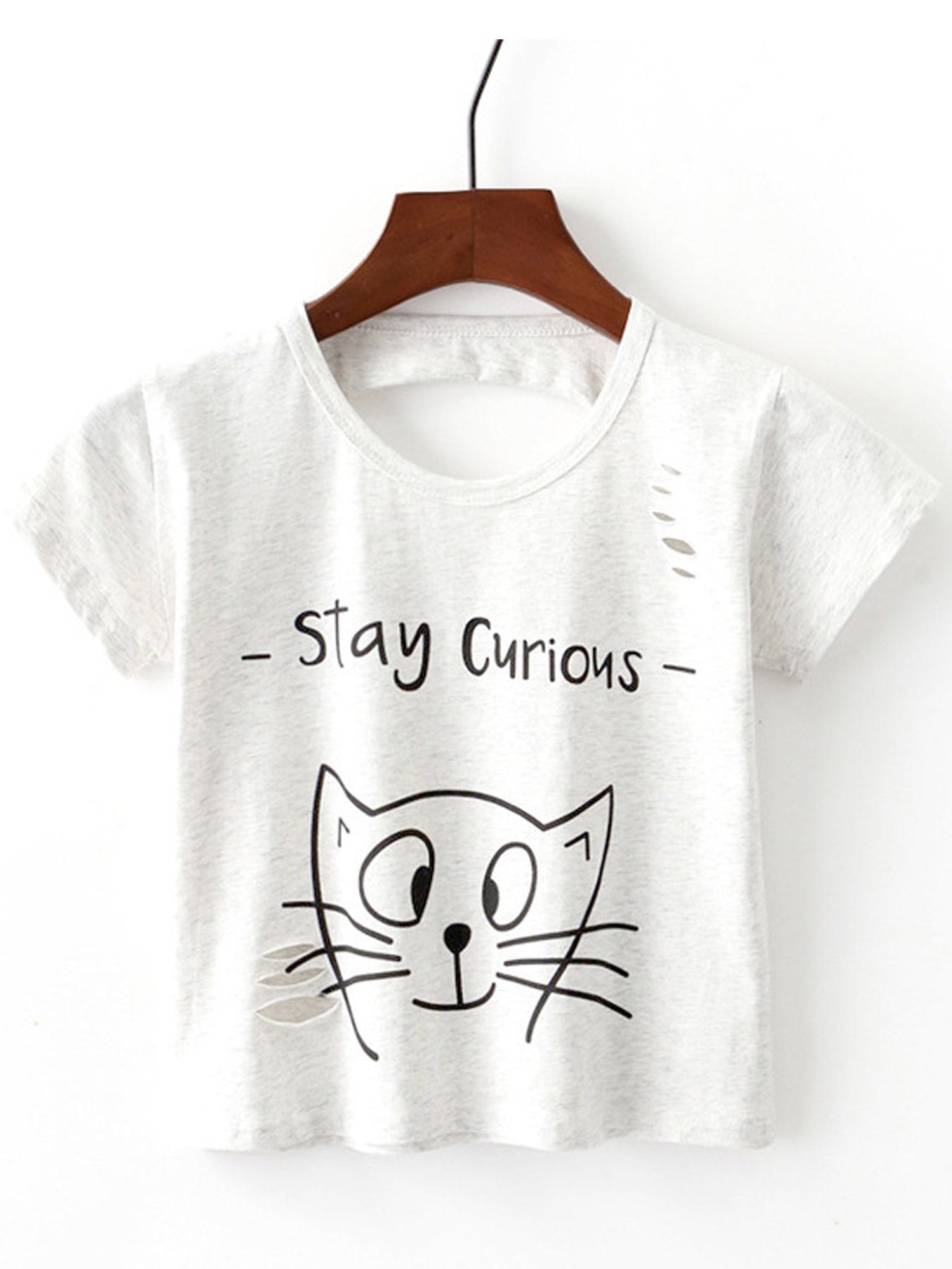 Women Short Sleeve Cartoon Cat Summer Top