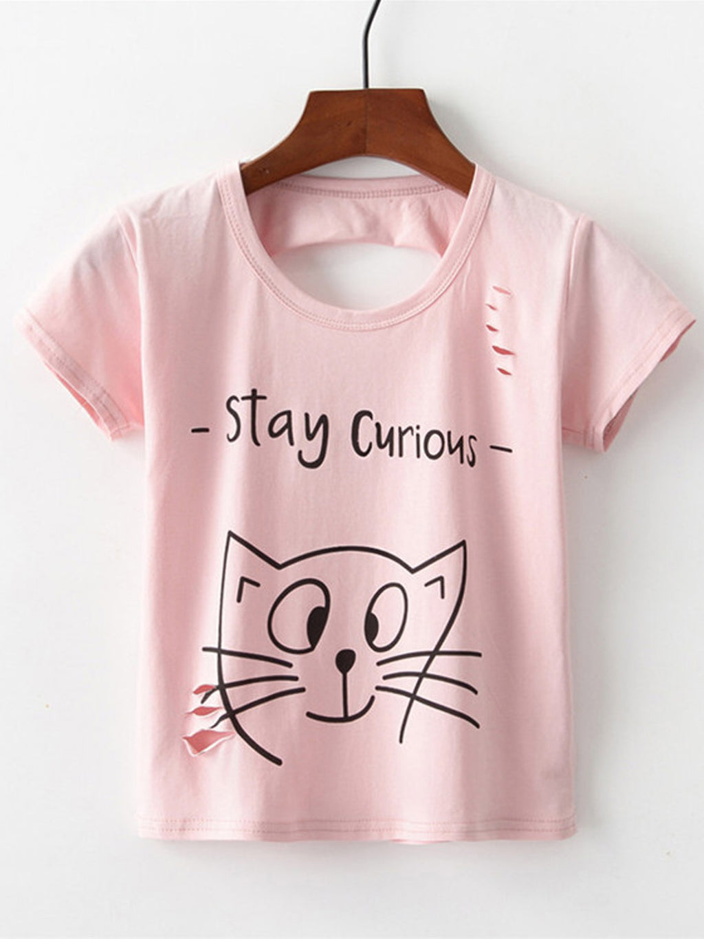 Women Short Sleeve Cartoon Cat Summer Top