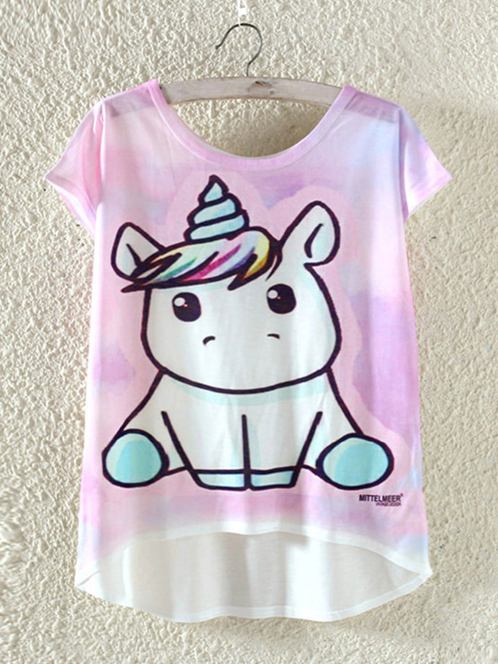 Women Cartoon Pattern Irregular Summer T-Shirt