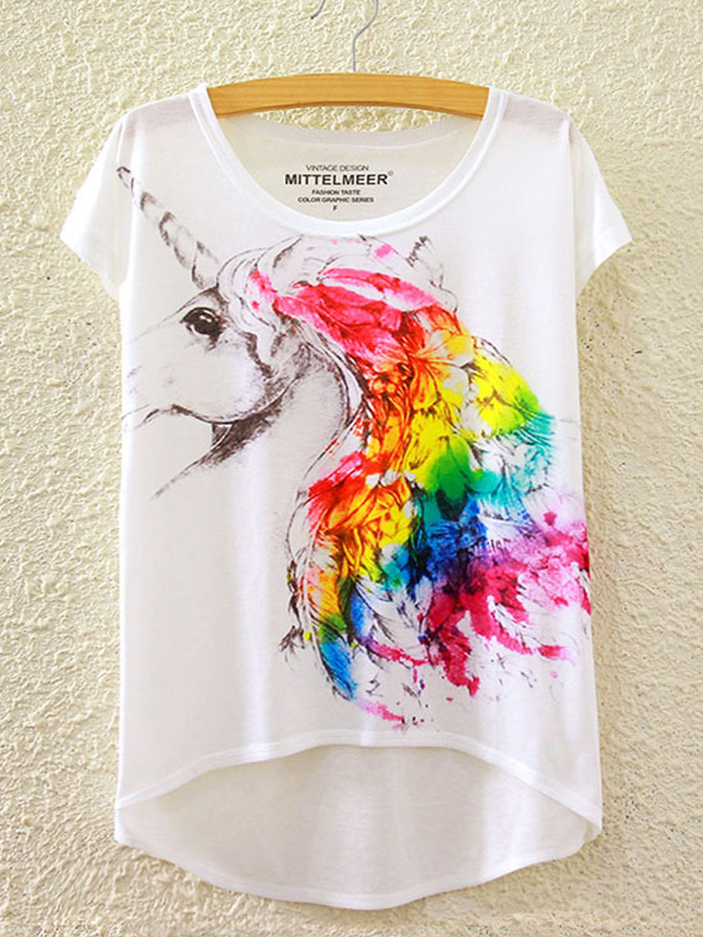 Women Colorfull Print Loose Irregular Casual T-Shirt